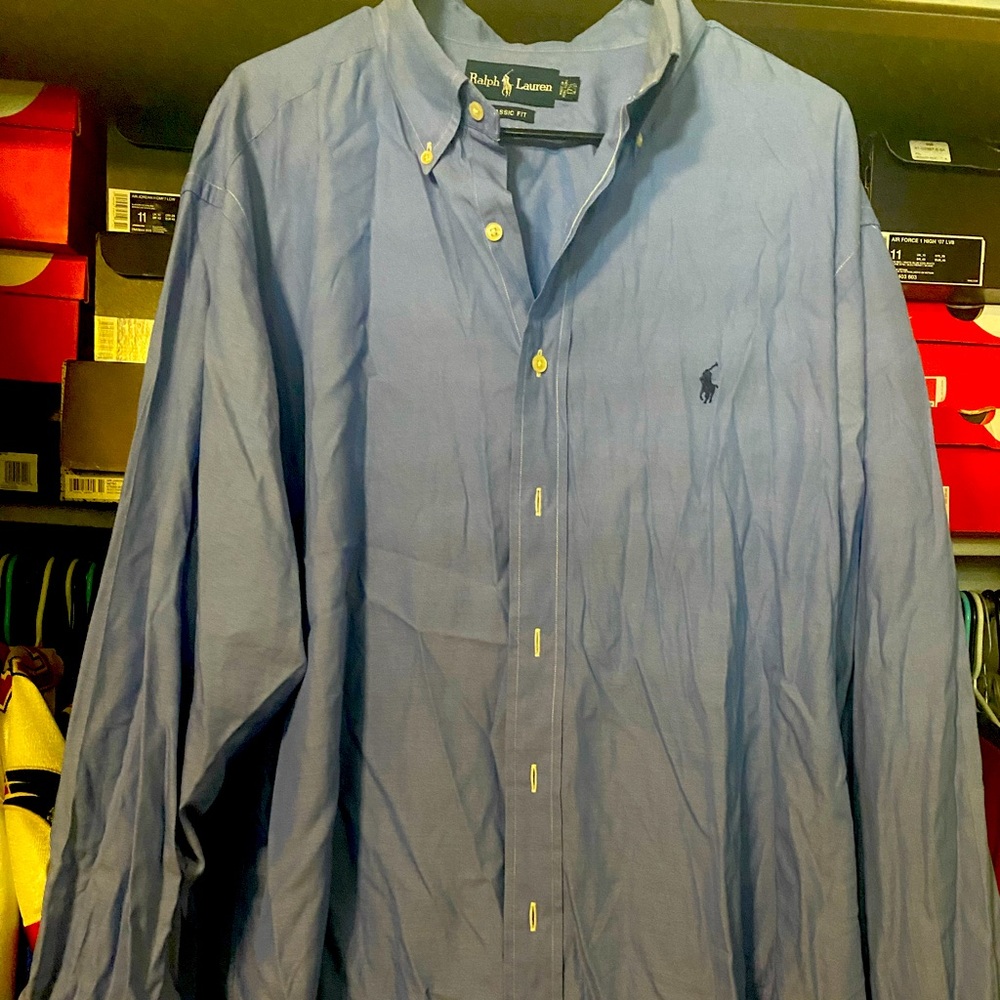Polo by Ralph Lauren Blue Men’s Dress Shirt Neck 17.5 Arm 36-37